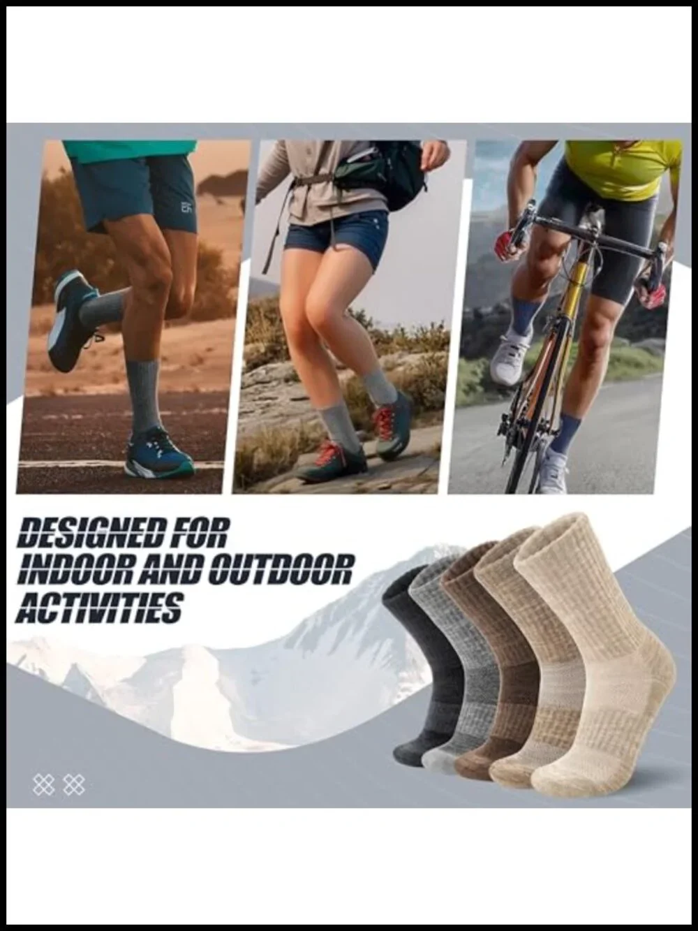 Merino Wool Hiking Socks 5 Pairs, Breathable Cushioned Athletic Crew by ANTSANG